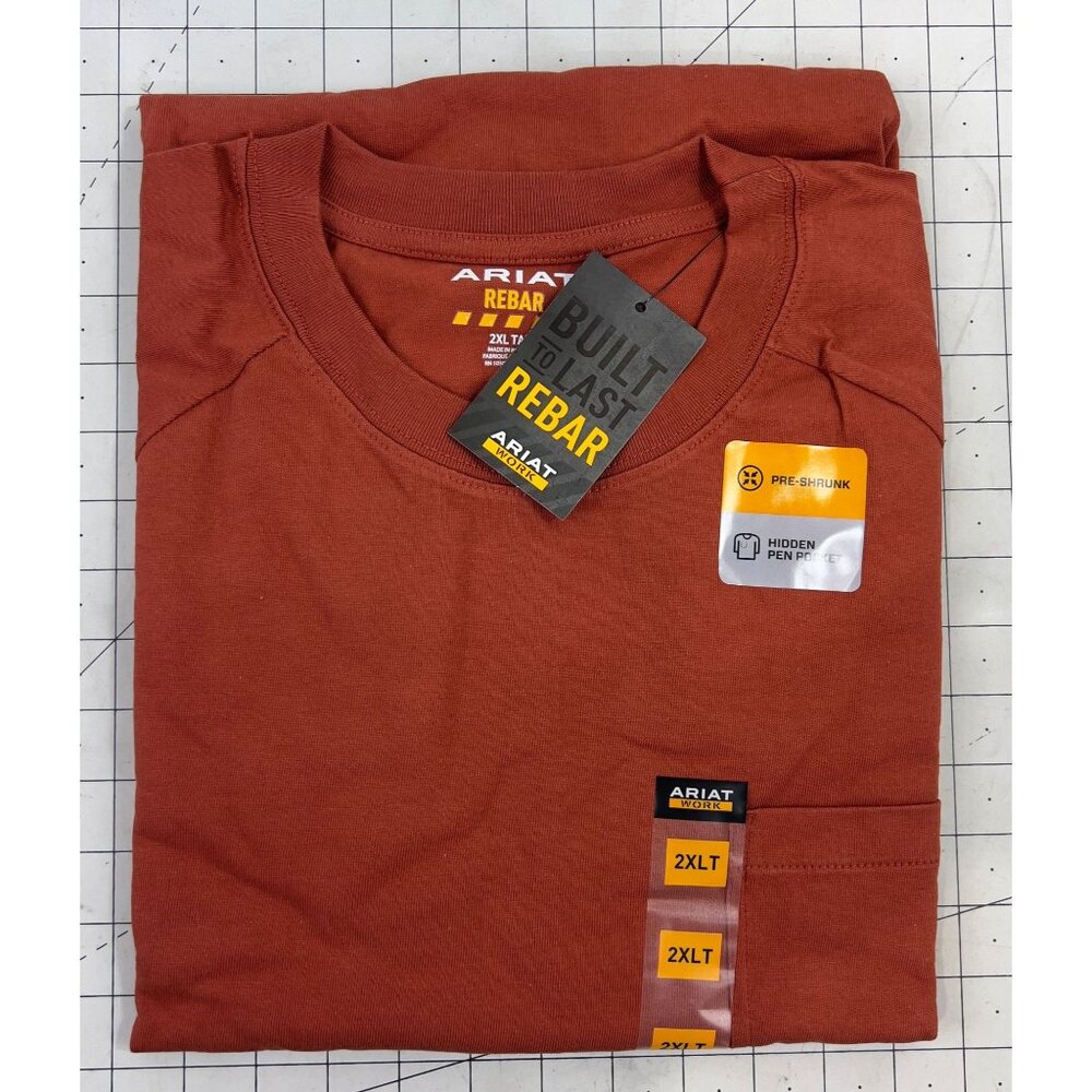 Ariat Men’s Rebar Cotton  Long Sleeve Pocket T-Shirt Burnt Henna XXL Tall NEW